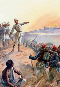 Crise de Fachoda : le capitaine Jean Baptiste Marchand (1863-1934) et ses tirailleurs sénégalais marchant vers Fachoda au Soudan pour en faire un protectorat français, juillet 1898