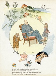 Gravure dans « Alphabet des bons exemples ». Jules Levy, éditeur. Illustrations par Henri Boulanger, alias Henri Gray. Textes de Mme P. Boulanger. Gravure et impression par Ch. Gillot, 79 rue Madame, Paris. Vers 1890. Trouvez dans chaque image le célèbre