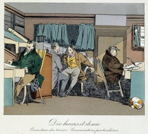 Dix heures et demie : ouverture des tiroirs et conversations privées - dans « Mœurs administratives » par Henri Monnier - Henri Bonaventure Monnier