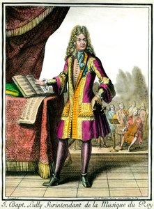 Portrait en pied de Jean Baptiste Lully (Giovanni Battista Lulli) (1632-1687) Surintendant de la Musique du Roi. Gravure par Henri Bonnart (1642-1711) - Henri Bonnart