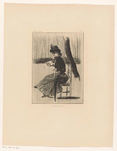 Femme avec un livre et un parapluie sur une chaise dehors - Henri Boutet