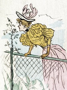 Femme sentant des roses