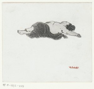 Femme japonaise allongée avec le torse nu
