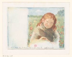 Fille avec panier dans une prairie fleurie