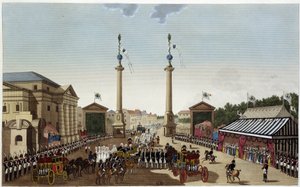 La barrière Saint-Denis lors de la remise des clés à Louis XVIII le 3 mai 1814 - dans "Vues de Paris" par Courvoisier 1827