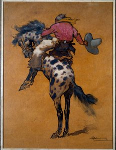 Rodéo: Cow-boy sur un cheval cabré