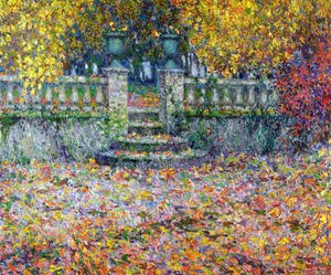 La terrasse en automne, Gerberoy - Henri Eugene Augustin Le Sidaner