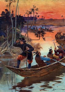 René Robert Cavelier de La Salle (1643-1687), explorateur français et ses compagnons descendant le fleuve Mississippi pour la France - Henri Gaston Darien