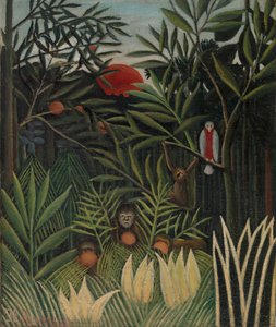 Paysage avec des singes
