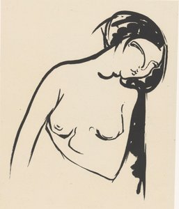 Femme nue touchant sa poitrine