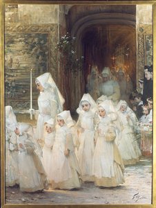 Procession de jeunes filles le jour de la confirmation, L