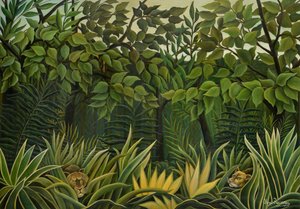 Deux lions en observation dans la jungle, 1909-1910