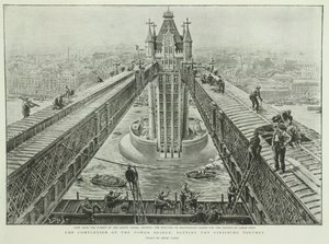 La finition du Tower Bridge : les dernières touches, de The Graphic, 23 juin 1894 (gravure) - Henri Lanos