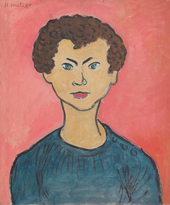 Portrait avec cheveux bouclés, pull bleu marine - Henri Matisse
