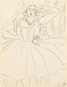 Femme en robe de soirée (plume et encre sur papier)