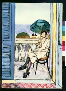 Femme avec un parasol vert sur un balcon - Henri Matisse