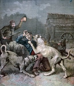 Un criminel attaqué par trois grands chiens - Henri Meyer
