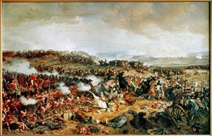 La bataille de Waterloo 1815 - Cuirassiers français chargeant les Highlanders écossais en ... (peinture sur toile)