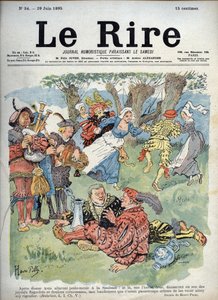 Divertissement champêtre - Dessin humoristique par Charles Henri Pille (1844-1897) illustrant un passage de « Gargantua » de Rabelais. « Les Rires », 29 juin