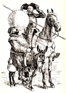 Don Quichotte sur son cheval, à côté de Sancho sur son âne - Henri Pille