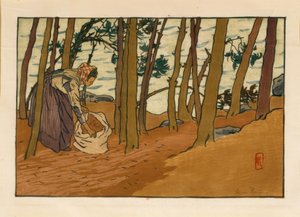 Femme ramassant des aiguilles de pins (Bords du Trieux, Loguivy)