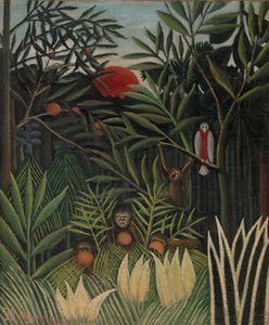 Singes et perroquet dans la forêt vierge