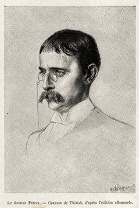 Portrait du Dr Carl Peters (1856-1918) explorateur allemand. Gravure de Thiriat pour illustrer l