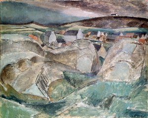 Village parmi les rochers, vers 1910