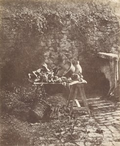 Nature morte - Chaudron, cruche et légumes sur une table à tréteaux - Henri Victor Regnault