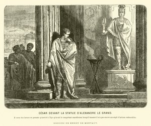 Jules César devant une statue d
