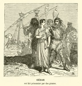 Jules César fait prisonnier par des pirates ciliciens en traversant la mer Égée, vers 75 av. J.-C. (gravure)
