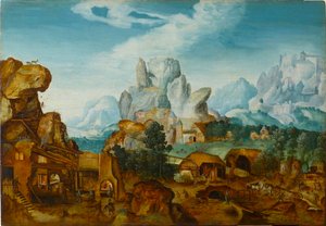 Paysage rocheux avec une forge La Fuite en Égypte