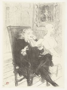 Acteurs Jules Charles Truffier et Marguerite Moreno dans la pièce Les femmes savantes - Henri de Toulouse Lautrec