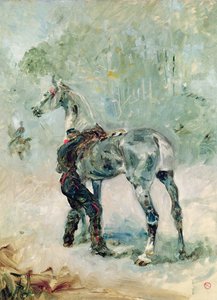 Artilleur sellant son cheval, 1879