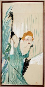 Portrait de la chanteuse française Yvette Guilbert (1867-1944) saluant le public