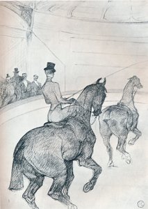 Cavalier acrobatique conduisant en tandem, vers 1899