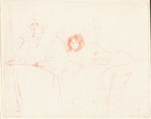Femme avec un Plateau—Petit Déjeuner (Madame Baron et Mademoiselle Popo), deuxième planche de Elles - Henri de Toulouse Lautrec