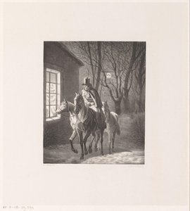 Homme à cheval passant devant une maison - Henri van Seben