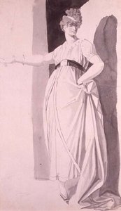 Jeune femme avec coiffure élaborée debout avec le bras droit tendu - Johann Heinrich Füssli