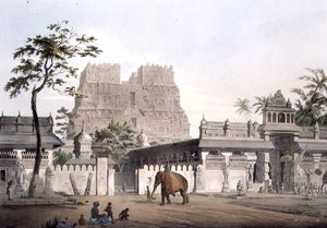Pagode à Ramisseram, planche IX, gravé par J. Bluck 1809