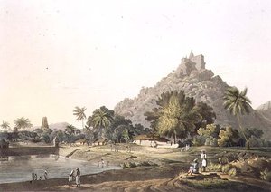 Pagodes à Trinchicunum, planche XI, gravé par Daniel Havell (1785-1826) 1809