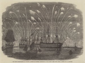 La commémoration de la paix à Plymouth, fusées et illumination générale de la flotte dans le Sound - Henry A. Luscombe