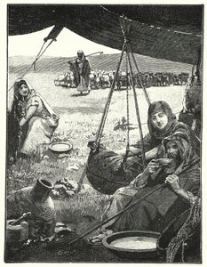 Vie sous tente en Orient, barattage du lait - Henry Andrew Harper