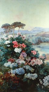 Camélias et autres Fleurs dans un Paysage - Henry Arthur Bonnefoy