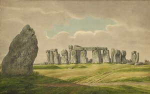 Stonehenge du N.E., montrant des ruines et la pierre de talon avec chariot, cheval, personne, 1824-1839
