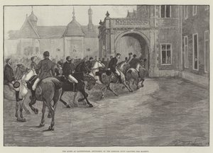 La Reine à Sandringham, les Gentilshommes de la Chasse de Norfolk saluant Sa Majesté