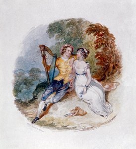 Deux amoureux sur une berge avec une harpe