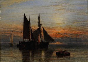 Navigation sur une mer calme au crépuscule - Henry Dawson