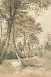 Ruisseau avec arbres et bétail près de Bromley Hill, Kent