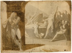 Le duc de Gloucester guettant Lady Anne lors du cortège funèbre de son beau-père, le roi Henri VI (recto); Nu masculin debout, penché en avant (verso)